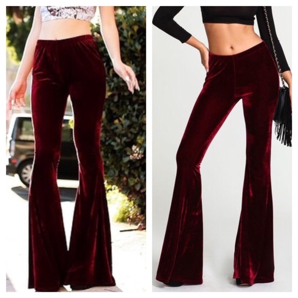💋LAST PAIR LARGE Wine Velvet Bell Bottom Pants. - Picture 2 of 2